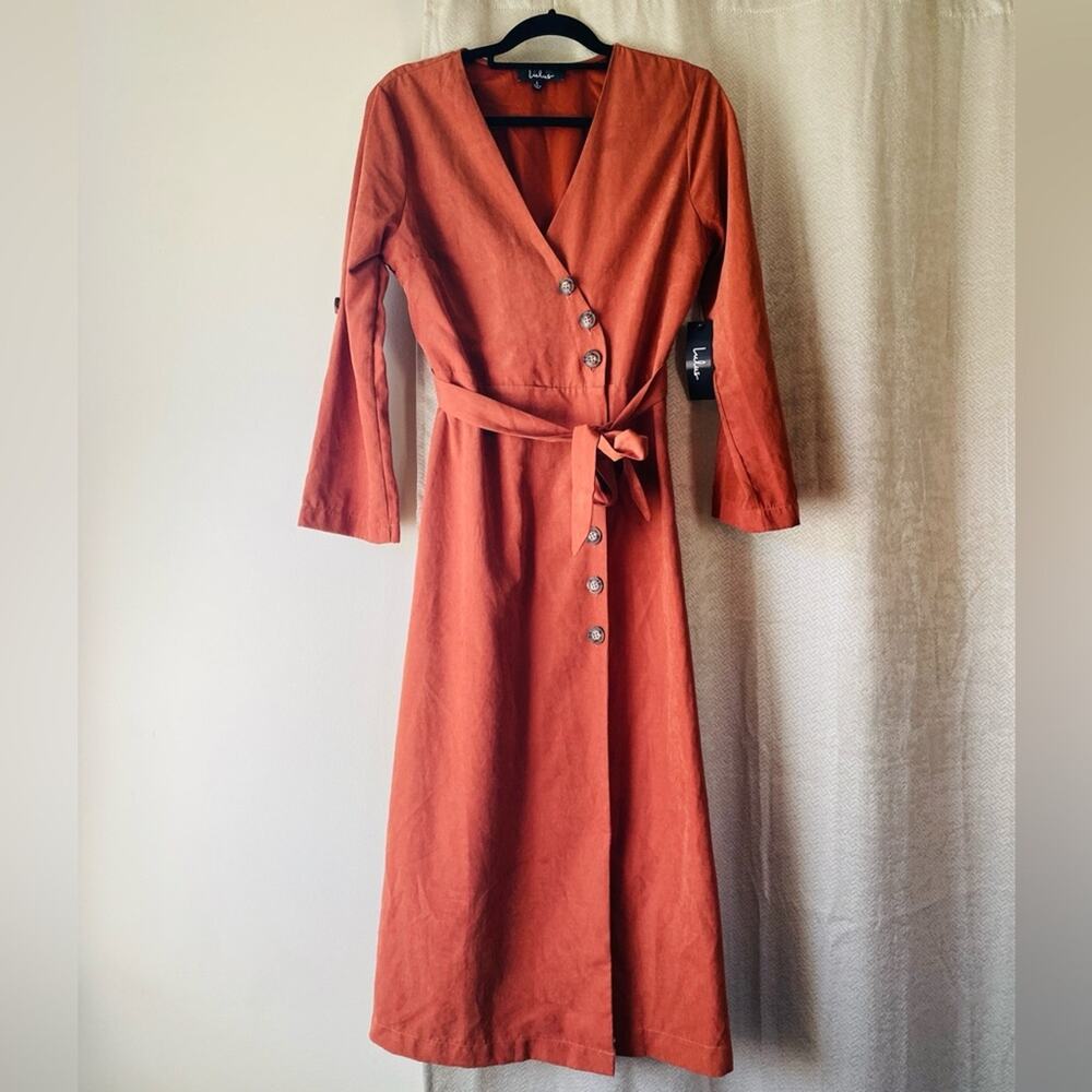 🆕 NWT Lulus terracota vegan washed faux suede midi dress